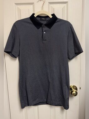 Theory Men's Charcoal Polo with Black Collar